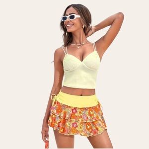 Shein Quite Floral Print Drawstring Side Two-Layer Hem Skort 💕